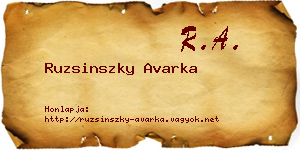 Ruzsinszky Avarka névjegykártya